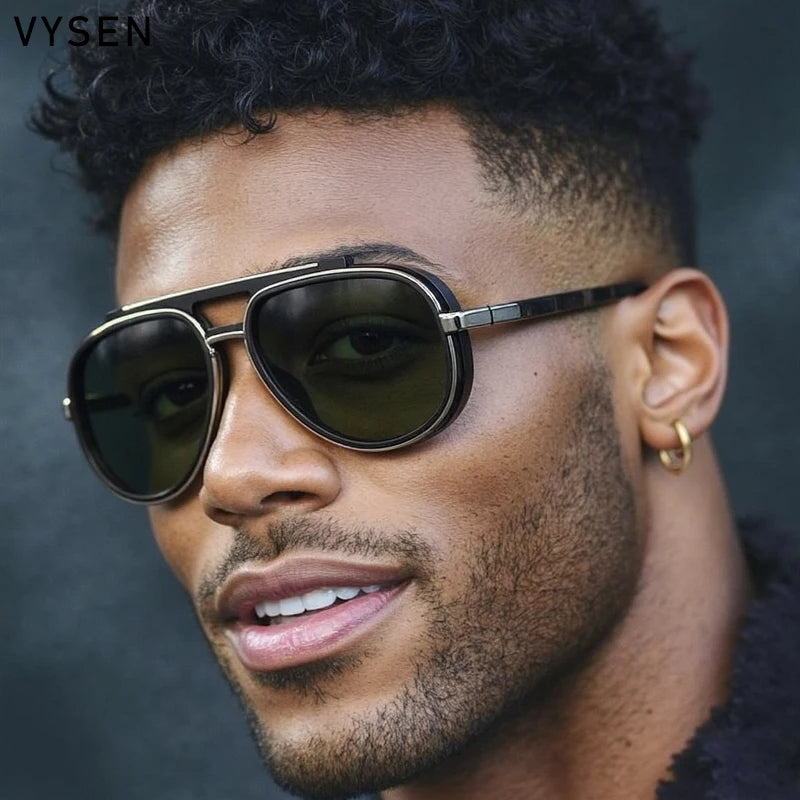 Oversized Pilot Polarized Sunglasses Men 2026 Luxury Brand Vintage Double Beam Glasses Oval Punk Eyewear Driving Outdoor Shades