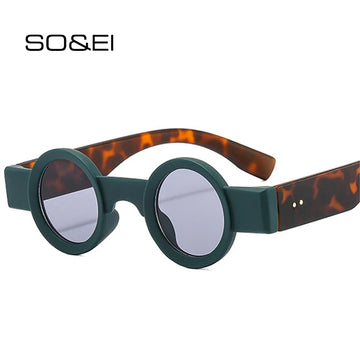 SO&EI Ins Popular Fashion Small Round Sunglasses Women Retro Punk Shades UV400 Men Clear Ocean Lens Trending Rivets Sun Glasses