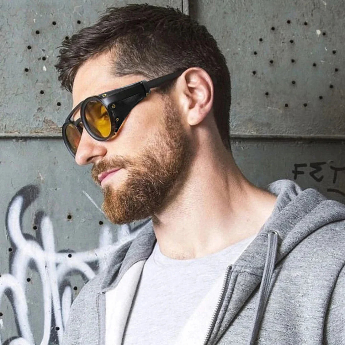 Retro Steampunk Sunglasses Men Women UV400 Round Punk Sun Glasses Vintage Goggles Leather Shades Outdoors Sports Eyewear