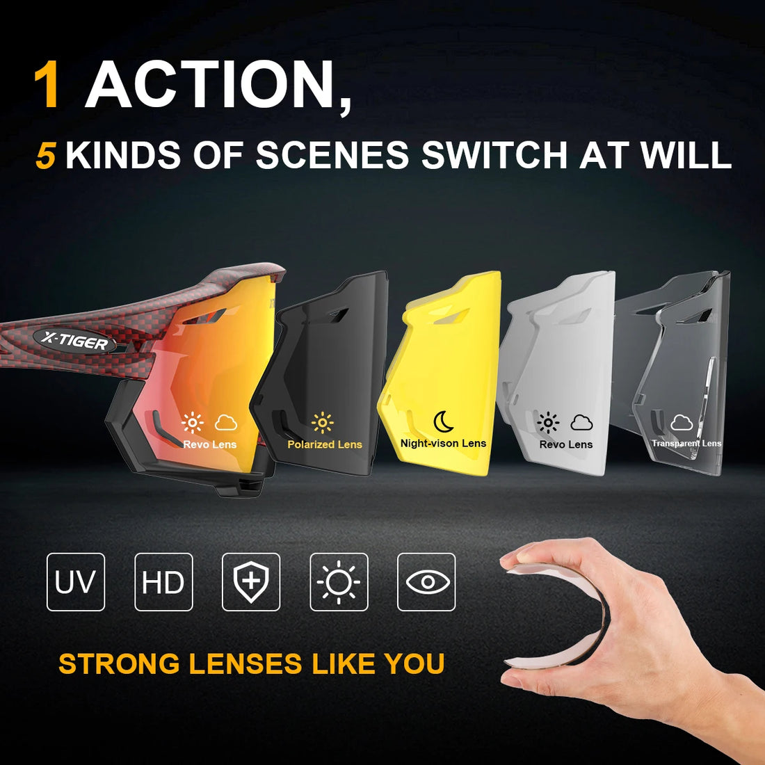 X-TIGER Cycling Glasses UV400 Photochromic Cycling Sunglasses Sports Polarized Men's Sunglasses MTB Racing Bike Glasses Eyewear