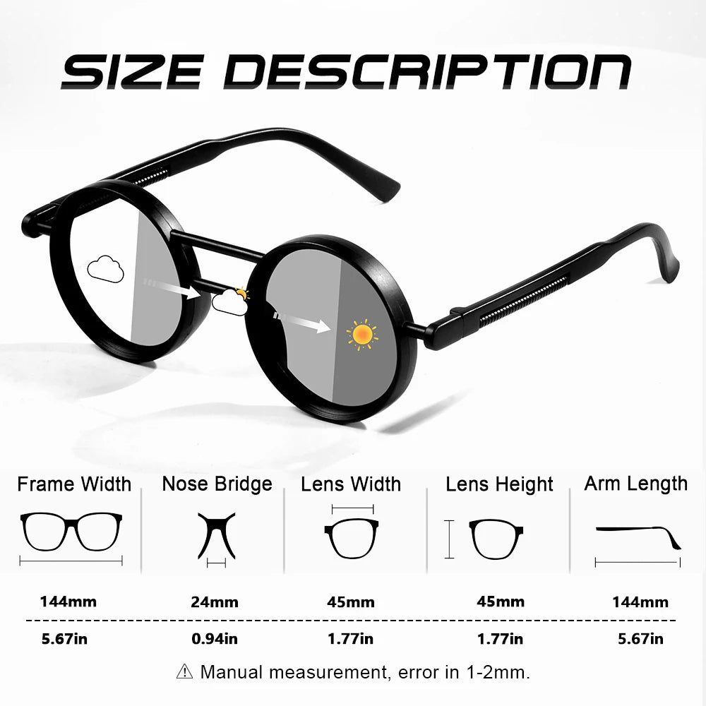 Photochromic Women’s Sunglasses Round Classic Vintage Black&White Frame Glasses Beach Traveling 16 years old above Shade UV400