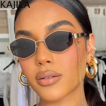 Sexy Small Frame Hexagon Sunglasses Women With Chain 2026 Luxury Brand Designer Punk Sun Glasses For Ladies Shades Gafas De Sol
