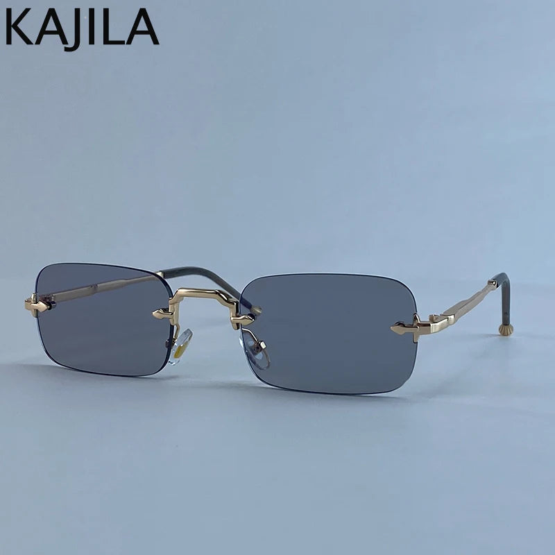 Small Frame Rectangle Rimless Punk Sunglasses Men 2025 Luxury Brand Vi