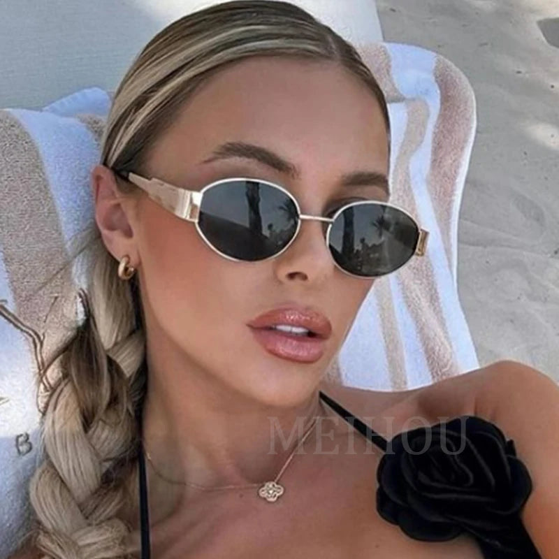 Trendy Oval Sunglasses for Women 2026 Luxury Brand Designer Metal Frame Sun Glasses Ladies Classic Vintage Round Shades Unisex