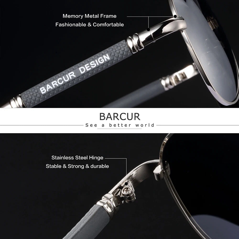 barcur sunglasses men pilot polarized memory alloy frame